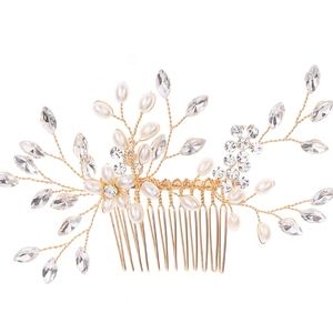 Gold Floral Pearl Hair Comb Pin Bridal Headpiece